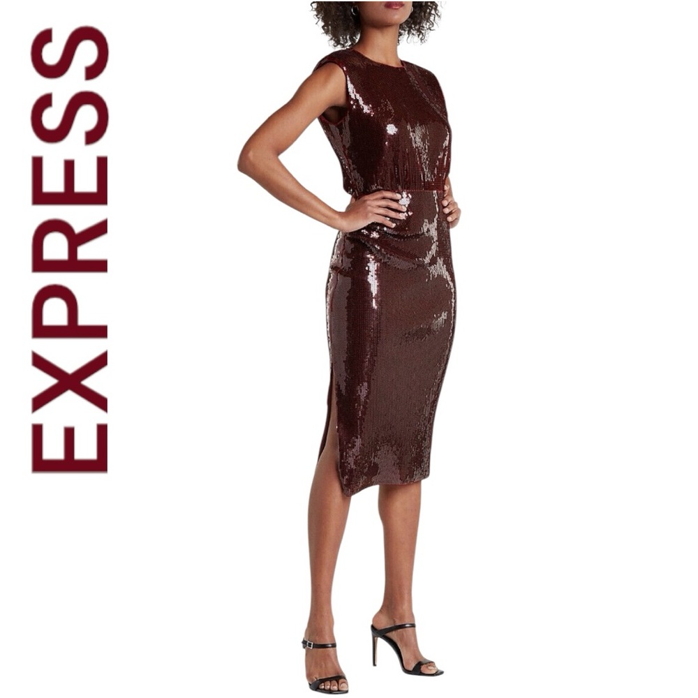 Express Burgundy Sequin Dress NWT - Picture 15 of 16